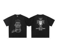 Maglietta a maniche corte stampata Cristiano Ronaldo Football Superstar - Uomo e Donna Distress American Cotton T-Shirt, Nero , L