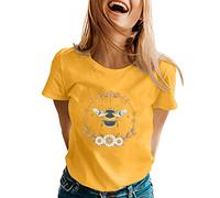 Maglietta a maniche corte stampata primavera estate con scollo rotondo camicette e tuniche per donna, giallo., XL