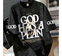 Maglietta a maniche corte stile street per ragazzi adolescenti, stampata con lo slogan "GOD HAS A PLAN", essenziale per primavera, autunno ed estate 6Y,7Y,8Y,9Y,10Y,4Y,5Y,14Y,11Y,12Y,13Y,16Y,15YLetter