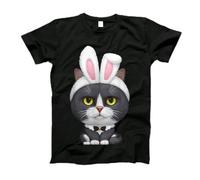 Maglietta A Maniche Corte Uomo Leggero Magliette A Manica Corta Black & White Cat in The Easter Bunny Costume Premium Short Sleeve Tee per Correre Rapida Traspirante Sportiva S