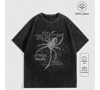 Maglietta a maniche corte vintage e usurata con stampa di slogan di ragno, lavata a neve, adatta allo stile hip hop da strada e ai festival musicali, "NON TOCCARE LA LINEA DI FONDO", scuola, unisex L,