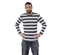 Maglietta a maniche lunghe a righe bianche e nere per adulti, perfetta per costumi da mimo o rapinatore francese, taglia: M