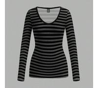 Maglietta a maniche lunghe a scollo a V a righe nere e grigie, adatta per donne, Ognissanti, Goth, Punk, stile Y2K, streetwear, vintage, back to school, vintage, casual, autunno/inverno, hip-hop, stil