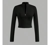 Maglietta a maniche lunghe aderente da donna con scollo a V, mezza chiusura lampo elastica, casual, essential per l'autunno e l'inverno L,M,S,XL,XS,XXL,XXS,XXXL,XXXXLColore unicoTessuto in maglia