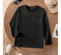 Maglietta a maniche lunghe bianca con taschino, classica e semplice, adatta per ragazzi pre-adolescenti, per uso casual, vacanze, da indossare come strato base con vari capi esterni 6Y,7Y,8Y,9Y,10Y,4Y