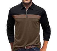 Maglietta a maniche lunghe con colletto da uomo, cerniera a un quarto di colore, maglietta casual alla moda, top basic, per il tempo libero, Verde, XL