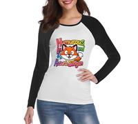 Maglietta a maniche lunghe con ritratti di animali, da donna, girocollo, autunnale, in cotone, per clima mite, perfetta per l'estate e l'autunno, Nero , 3XL