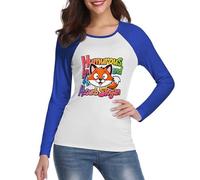 Maglietta a maniche lunghe con ritratti di animali, da donna, girocollo, autunnale, in cotone, per clima mite, perfetta per l'estate e l'autunno, Blu, 3XL