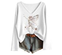 Maglietta a Maniche Lunghe con Scollo a V e Stampa a Nastro per la sensibil | Camicia Lunga a Fiori Festa Personalizzare Unita Impero Vita Farfalle Vieni Supereroi Lupetto Chiuse Mezzo