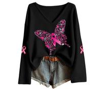 Maglietta a Maniche Lunghe con Scollo a V e Stampa a Nastro per la sensibil | Camicia Lunga a Fiori Festa Personalizzare Unita Impero Vita Farfalle Vieni Supereroi Lupetto Chiuse Mezzo