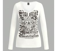 Maglietta a maniche lunghe con scollo a V, motivo ali punk, cuore e croce, adatta per donne, Ognissanti, stile Y2K, streetwear, retrò, back to school, autunno, vacanze, casual, autunno/inverno, hip-ho