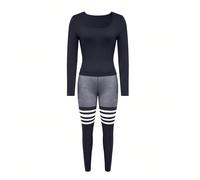 Maglietta a maniche lunghe con scollo ampio e colore unito, adatta allo yoga, e leggings da allenamento con strisce a contrasto, adatti per la primavera e l'autunno L,M,S,XL,XXLA striscePoliestere