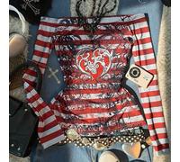 Maglietta a maniche lunghe con stampa a cuore rosa angelico stile Y2K, a righe bianche e nere monospalla, adatta per la stagione back-to-school, un regalo per le sorelle L,M,S,XL,XSTribaleTessuto in m