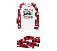 Maglietta a maniche lunghe con stampa natalizia del 2026 con lettera di Natale e pantaloni natalizi, da donna, pigiama leggero per le vacanze, pigiama per la famiglia (2), Rosso, XXL