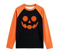 Maglietta a maniche lunghe con volto di zucca per bambini, a maniche raglan, colore nero e arancione, girocollo, per il tempo libero, per ragazzi e ragazze di età compresa tra 2 e 14 anni