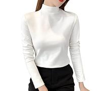 Maglietta a maniche lunghe da donna, a collo alto, maglietta da donna, taglia grande, a forma di maglietta elasticizzata, in poliestere, abbigliamento corto, loungewear leggero, maglietta per la casa