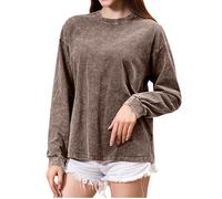 Maglietta a maniche lunghe da donna, a maniche lunghe, per lo stesso sesso, lavabile, casual, vestibilità comoda, semplice con scollo rotondo, caffè, L