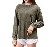 Maglietta a maniche lunghe da donna, a maniche lunghe, per lo stesso sesso, lavabile, casual, vestibilità comoda, semplice con scollo rotondo, Verde scuro, L