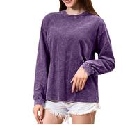 Maglietta a maniche lunghe da donna, a maniche lunghe, per lo stesso sesso, lavabile, casual, vestibilità comoda, semplice con scollo rotondo, Lilla, XL