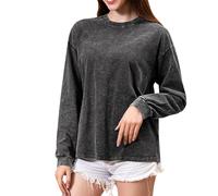 Maglietta a maniche lunghe da donna, a maniche lunghe, per lo stesso sesso, lavabile, casual, vestibilità comoda, semplice con scollo rotondo, Nero , XXL