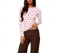 Maglietta a maniche lunghe da donna a pois, Y2K, girocollo, slim fit | Morbido tessuto elasticizzato, classica maglia a maniche lunghe, maglietta basic per uscire, abbigliamento autunnale, vacanze