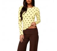Maglietta a maniche lunghe da donna a pois, Y2K, girocollo, slim fit | Morbido tessuto elasticizzato, classica maglia a maniche lunghe, maglietta basic per uscire, abbigliamento autunnale, vacanze