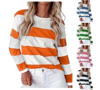Maglietta a maniche lunghe da donna a righe, basica, in cotone, a righe, a maniche lunghe, elegante, con elastico in vita, maglietta a girocollo, moderna felpa termica
