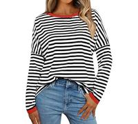 Maglietta a maniche lunghe da donna a righe, maglietta sportiva da donna, girocollo, vestibilità ampia, casual, classica, comoda, elegante, per tutti i giorni, streetwear passamontagna