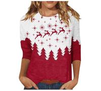 Maglietta a maniche lunghe da donna camicetta 2024 Europa e Stati Uniti Natale Halloween donna manica lunga girocollo, rosa intenso, L