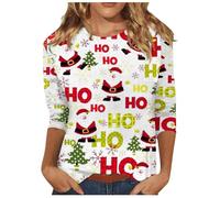 Maglietta a maniche lunghe da donna camicetta 2024 Europa e Stati Uniti Natale Halloween donna manica lunga girocollo, bianco, L