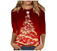 Maglietta a maniche lunghe da donna camicetta 2024 Europa e Stati Uniti Natale Halloween donna manica lunga girocollo, Rosso anguria., L