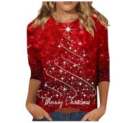 Maglietta a maniche lunghe da donna camicetta 2024 Europa e Stati Uniti Natale Halloween donna manica lunga girocollo, Colore: rosso, L