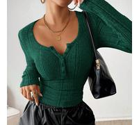 Maglietta a maniche lunghe da donna casual, basic, con scollo a ciurlo, bottoni alla vita, in maglia rasata, adatta per scuola e insegnanti, ideale per l'autunno L,M,S,XL,XS,XXL,XXS,XXXL,XXXXLColore u