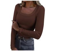 Maglietta a maniche lunghe da donna, con scollo a U, maglietta sexy da donna, taglia grande, tinta unita, casual, classica, elegante, vestibilità sottile, leggera, comoda e comoda per autunno