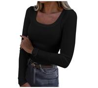 Maglietta a maniche lunghe da donna, con scollo a U, maglietta sexy da donna, taglia grande, tinta unita, casual, classica, elegante, vestibilità sottile, leggera, comoda e comoda per autunno