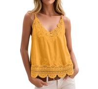 Maglietta a maniche lunghe da donna con scollo a V e spalline sottili, graziosa camicetta lunga da donna per leggings, giallo., Taglia unica
