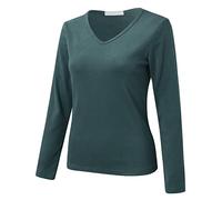 Maglietta a maniche lunghe da donna, con scollo a V, taglia grande, senza cuciture, basic, casual, elegante, elegante, elegante, elegante, morbida, per tutti i giorni