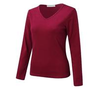 Maglietta a maniche lunghe da donna, con scollo a V, taglia grande, senza cuciture, con tunica basica scontrata, ampia e elegante maglione, morbida e elastica, per tutti i giorni