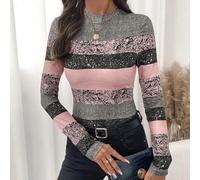 Maglietta a maniche lunghe da donna con stampa geometrica elegante e maniche a gigot, versatile per l'autunno/inverno L,M,S,XL,XS,XXL,XXS,XXXL,XXXXLBlocchi di colore,A strisce,stampa dappertuttoTessut