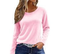 Maglietta a maniche lunghe da donna, elegante, basic layering, leggera, Y2K, slim fit, top elasticizzato, girocollo, maglietta termica, tinta unita, per yoga, sport, Colore: rosa., XL