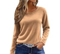 Maglietta a maniche lunghe da donna, elegante, basic layering, leggera, Y2K, slim fit, top elasticizzato, girocollo, maglietta termica, tinta unita, per yoga, sport, marrone, XL