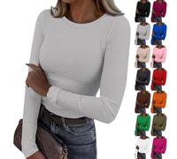Maglietta a maniche lunghe da donna, girocollo, maglietta da donna, taglia grande, maglietta casual, top a metà stagione, abbigliamento per la casa loungewear a forma di maglietta semplice, marrone, M