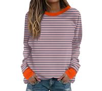 Maglietta a maniche lunghe da donna, in cotone, a righe, girocollo