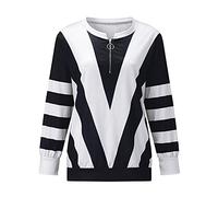 Maglietta a maniche lunghe da donna, mezza zip, con stampa a righe, camicia chic ed elegante, con scollo a V, vestibilità larga, basic, per tutti i giorni, per farti lavorare