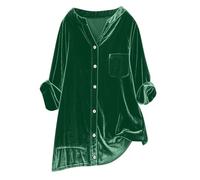 Maglietta a maniche lunghe da donna, oversize, camicetta da donna, elegante, a maniche lunghe, in velluto, elegante, in velluto spesso, di alta qualità, morbida, delicata sulla pelle, casual, verde