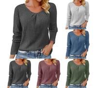 Maglietta a maniche lunghe da donna Oversize, maglietta anti UV da donna, taglia grande, maglietta a costine casual a maniche lunghe, top larghi, abbigliamento tinta unita loungewear autunno t-shirt