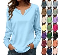 Maglietta a maniche lunghe da donna Oversize, maglietta da donna di grandi dimensioni, con scollo a V, maglietta casual, tinta unita, top largo, top a casa, abbigliamento quotidiano, loungewear