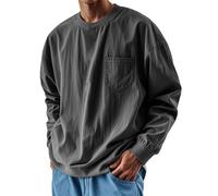 Maglietta a maniche lunghe, da uomo, 5XL, senza cappuccio, colore nero, oversize, con tasche, tinta unita, casual, a maniche lunghe, leggera, sottile, vestibilità larga, taglie forti, Nero , XXXXL