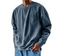 Maglietta a maniche lunghe, da uomo, 5XL, senza cappuccio, colore nero, oversize, con tasche, tinta unita, casual, a maniche lunghe, leggera, sottile, vestibilità larga, taglie forti, Blu, XXXXXL
