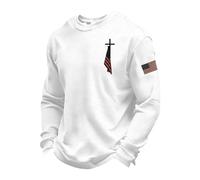 Maglietta a maniche lunghe da uomo, a maniche lunghe, alla moda, per il tempo libero, per l'America, per lo sport, a maniche lunghe, da uomo, O bianco., 4XL